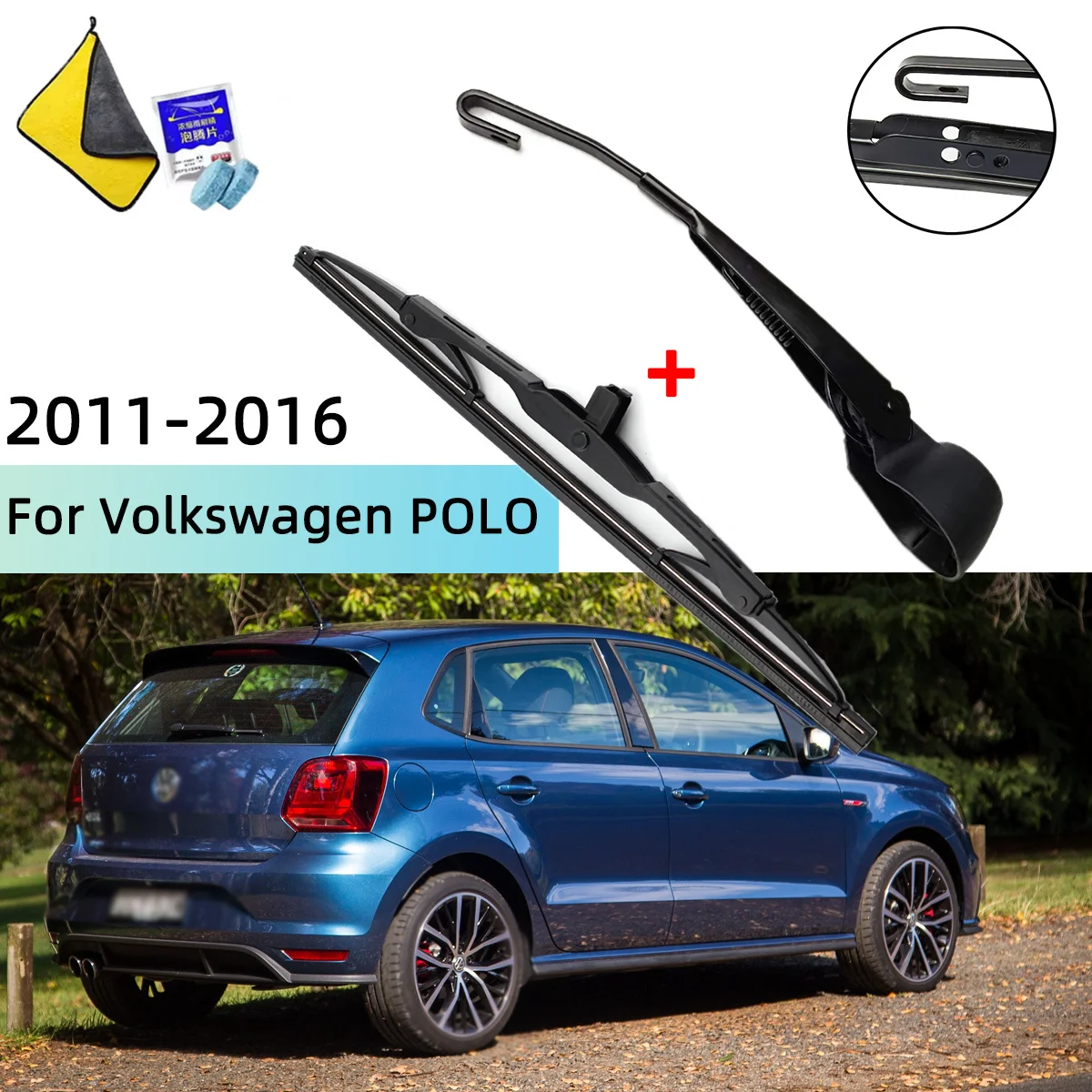 

Fits For Volkswagen POLO 2011--2016 Rear Windscreen Wiper Blade Wiper Arm Windscreen Windshield Wipers Brushes Cleaning Accesso