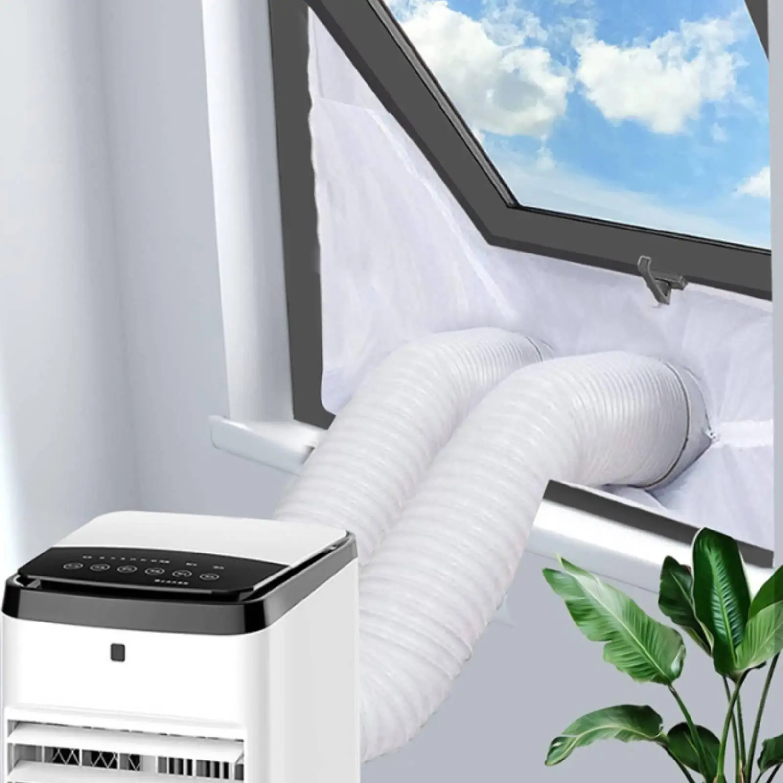 Picture 6: Portable Air Conditioner Window Barrier Easy to Install Window Sealing Cloth with Zipper No-Tool for Renters, Push-Style Window