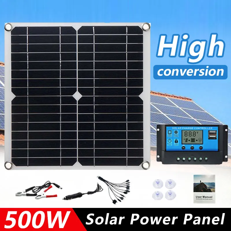 

500W Solar Panel Kit Complete Dual 12V 5V DC USB With 60A100A Solar Controller Powe Solar Cells for Car Yacht RV Battery Charger