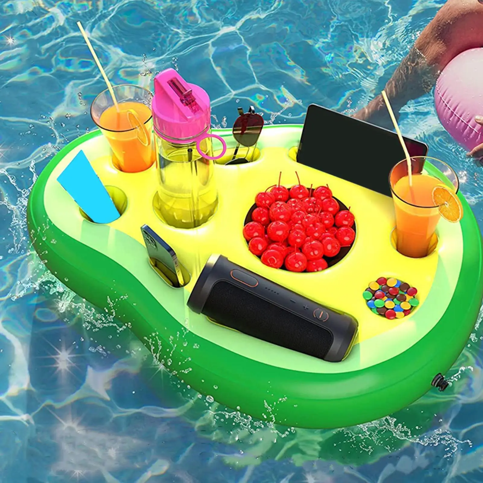 Floating Drink Holder Inflatable Large Avocado Hot Tub Beverage Tray Lake Floating Drink Holder For Weekend Trip Indoor Home