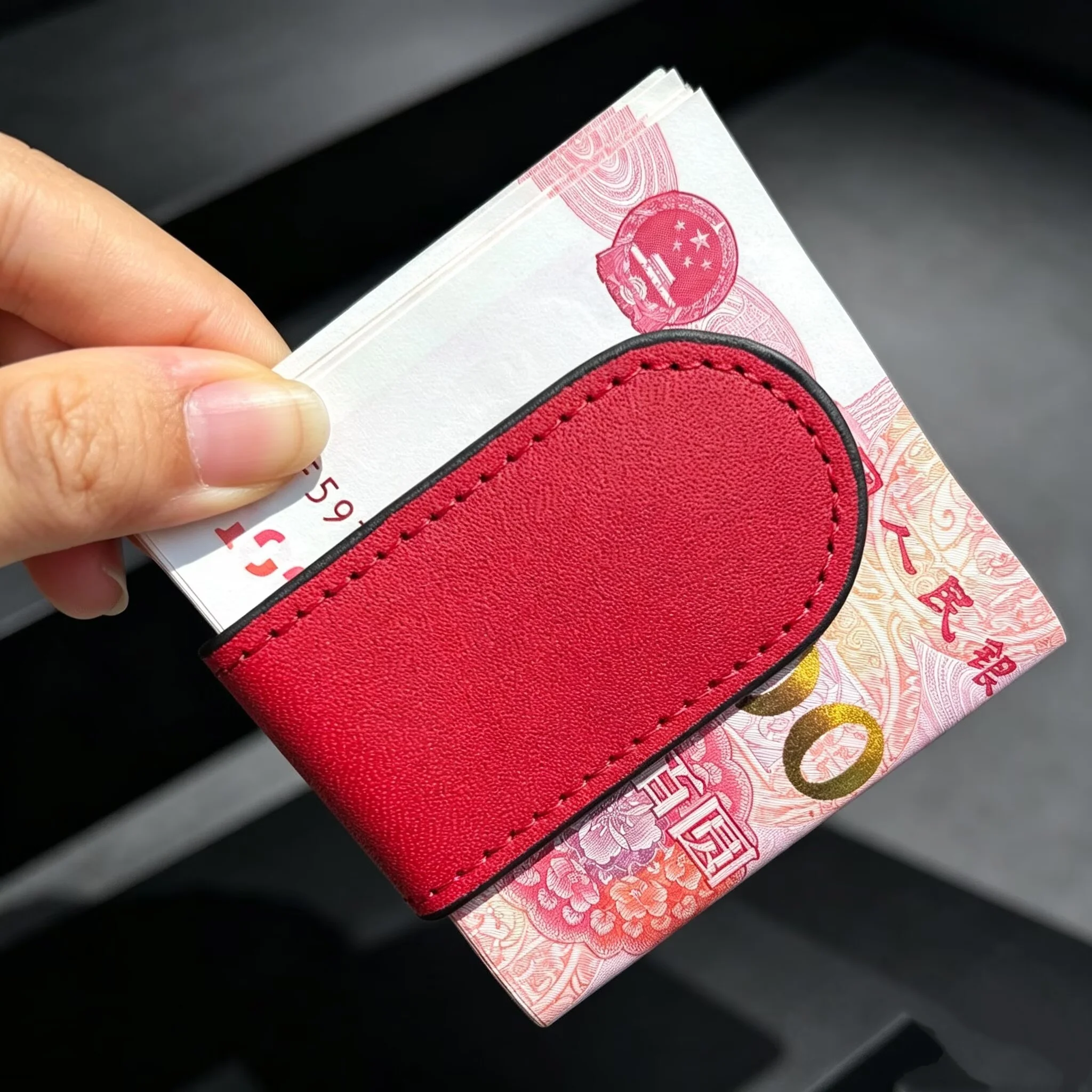 QOONG Custom Engraved Strong Magnetic Leather Money Clip for Men Women Slim Mini Wallet Holder for Credit ID Cards, 4 Colors