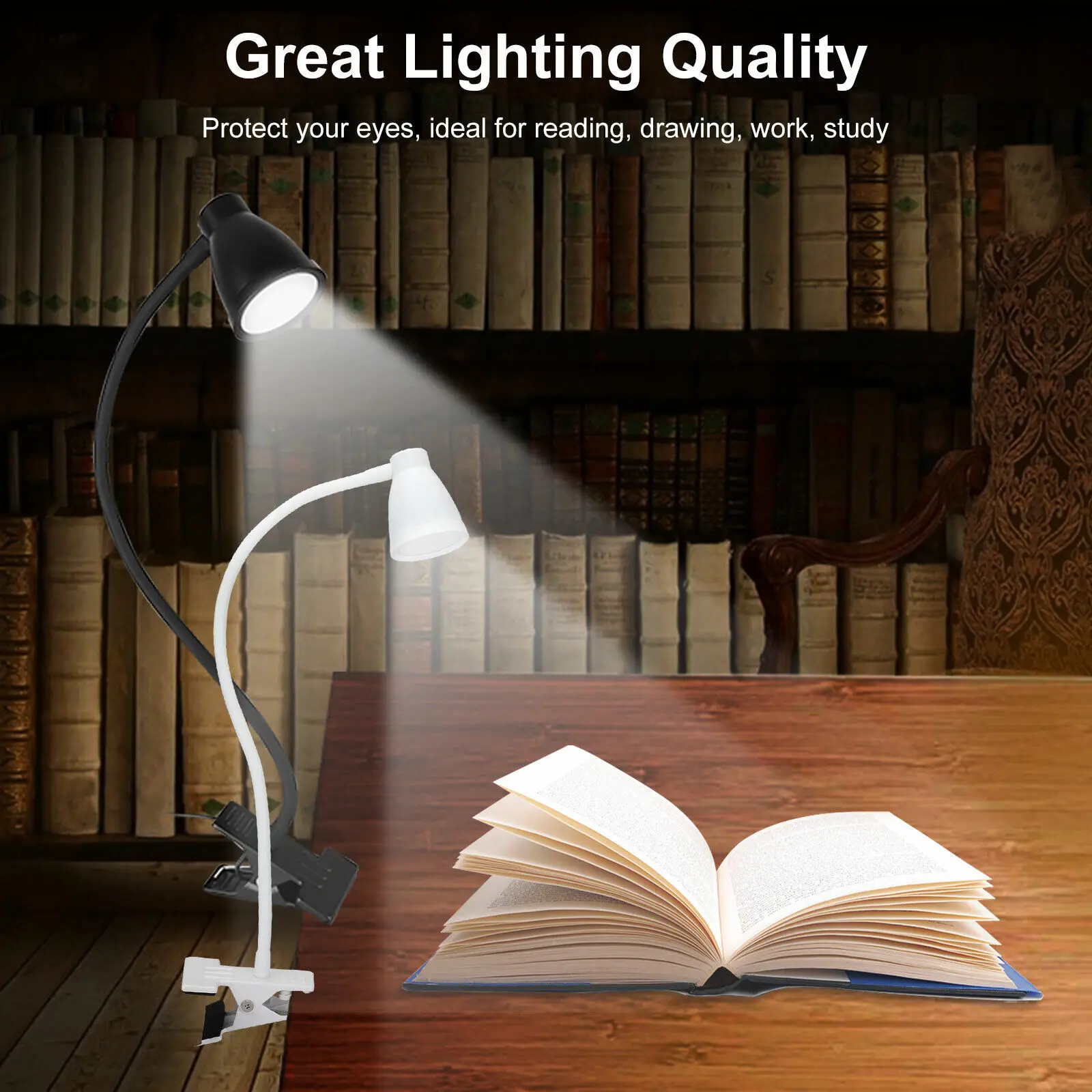 3Colors Horn Type LED Desk Lamp With Clamp Base Adjustable Gooseneck USB Clip Lamp Cupboard Desk Bedside Small Book Lamp image 4