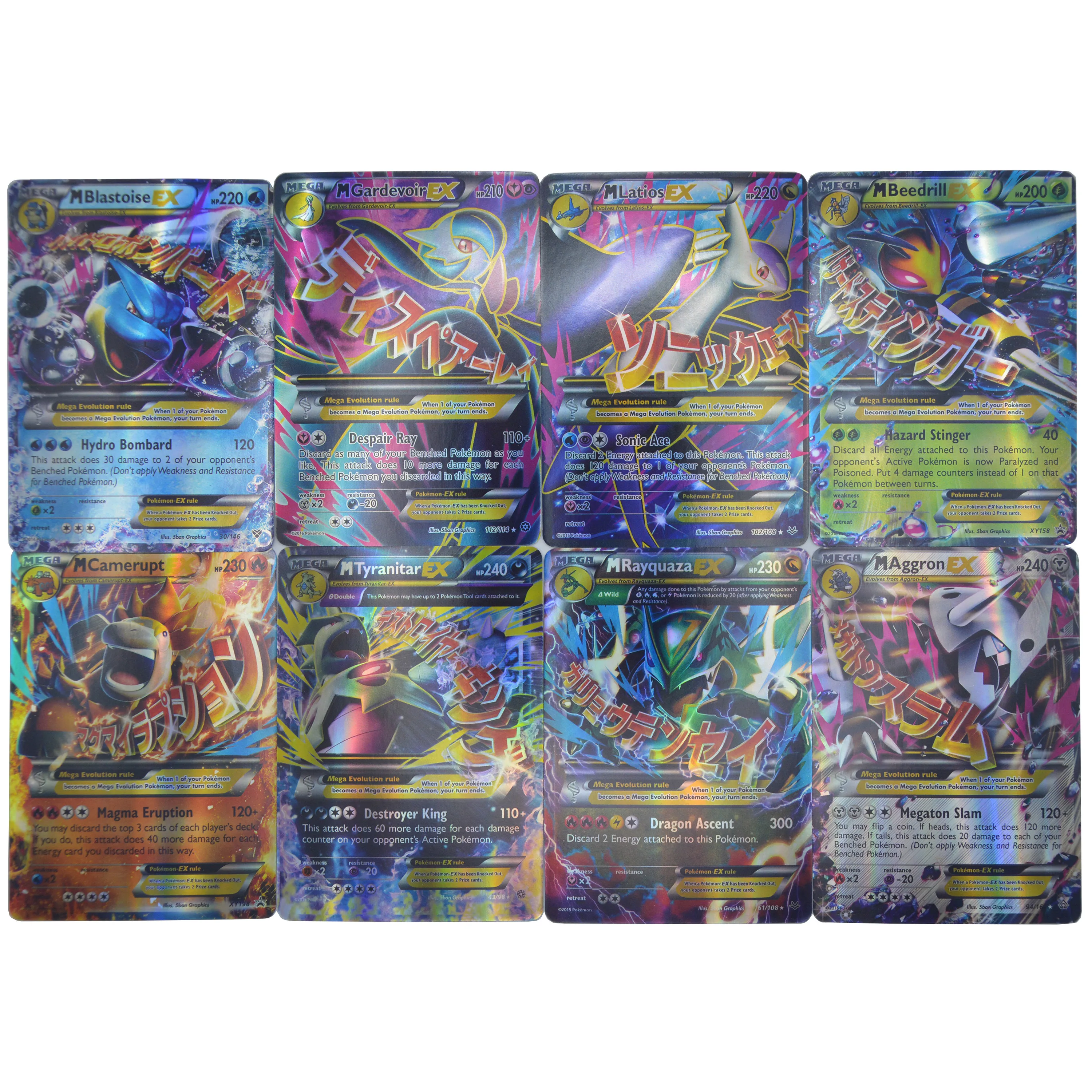 Caja de cartas de Pokémon Mega EX, 60 piezas, versión en inglés, tarjetas brillantes, colección de juegos, refuerzo, juguete para regalo para niños