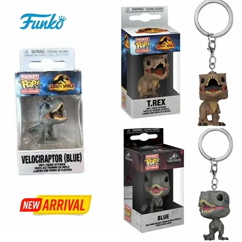 FUNKO POP Keychain Toy Jurassic World T.REX VELOCIRAPTOR BLUE Vinyl Figure Pocket Pop Keychain Collection Pendants Gifts Toys