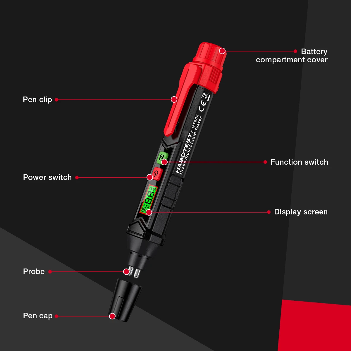 HABOTEST HT662 Brake Fluid Liquid Oil Tester Analyzer Meter for DOT3/DOT4/DOT5.1 Brake Fluid Content Detector