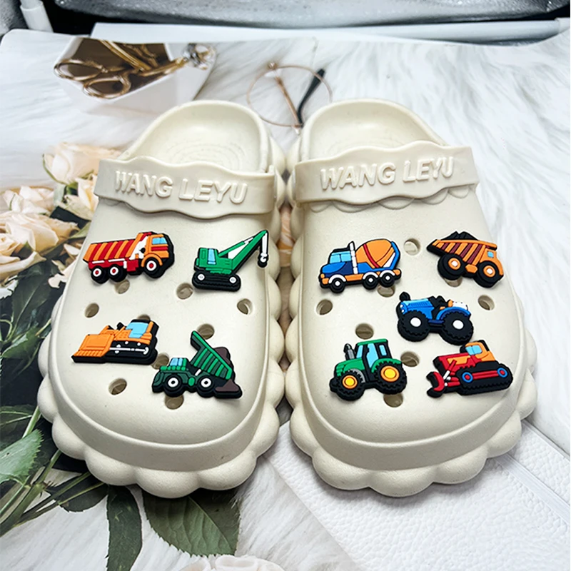 9Pcs Engineering Vehicle Shoe Charms For Slides Sandals, PVC Shoe Decoration Accessories For Christmas Birthday Gift Party Favor
