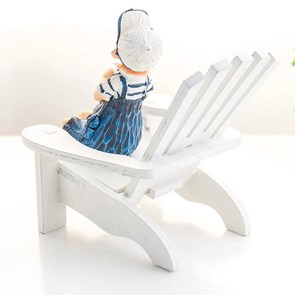 Beach Chair Ornament Natural Wood Craft Desktop Decor for Table Car Dashboard Office Desk Bedroom Shelf Relaxing Aesthetic Gift