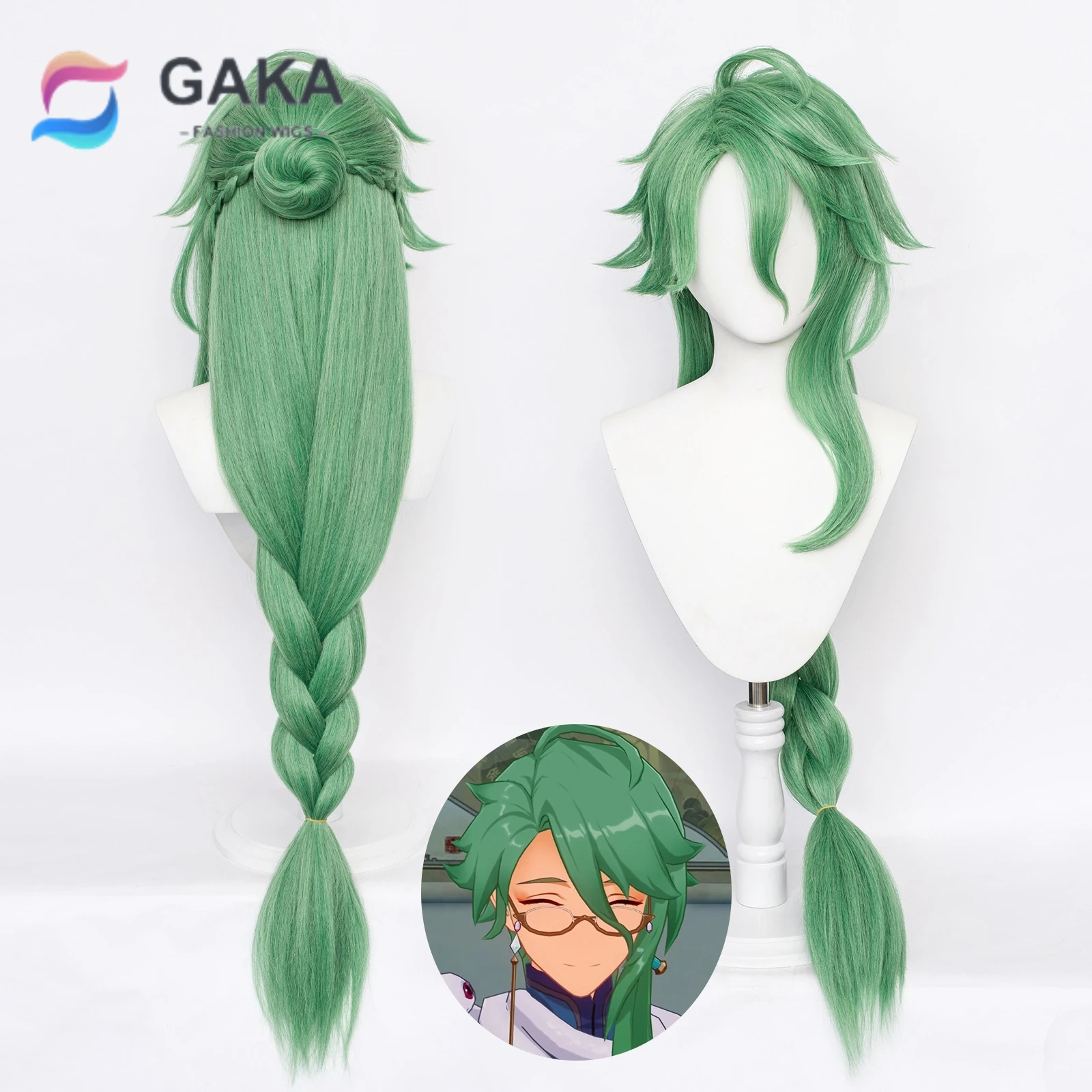 

GAKA Anime cosplay wigs long green braids heat resistant synthetic hair party wigs for women