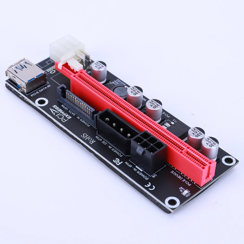 PCI-E Riser Card para Miner Mining, Extensor PCI Express 1x a 16x, Adaptador SATA, Cabo de Alimentação de 6 Pinos, PCI-E, X16