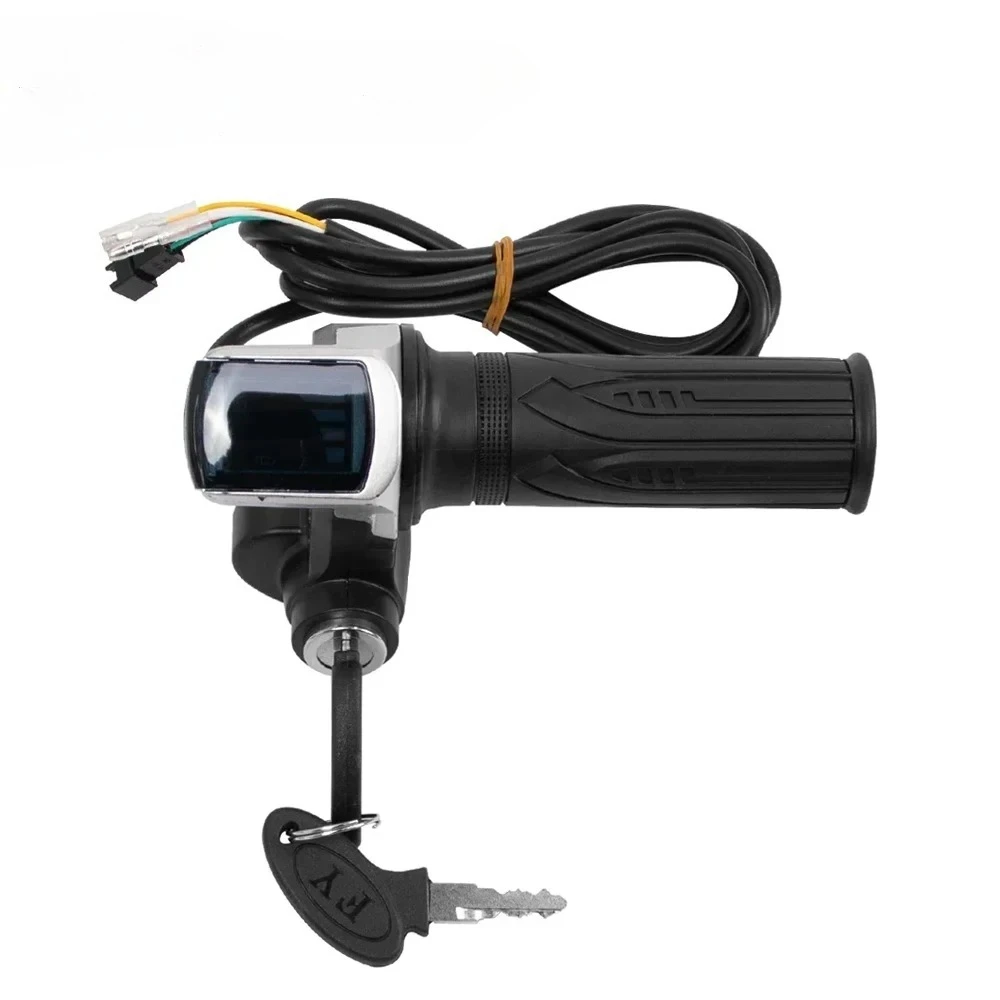 

Electric Bicycle Scooter Throttle Grip With Key Lock Power Indicator E-bike 36V 48V 60V Accelerator Accessories With LCD Display
