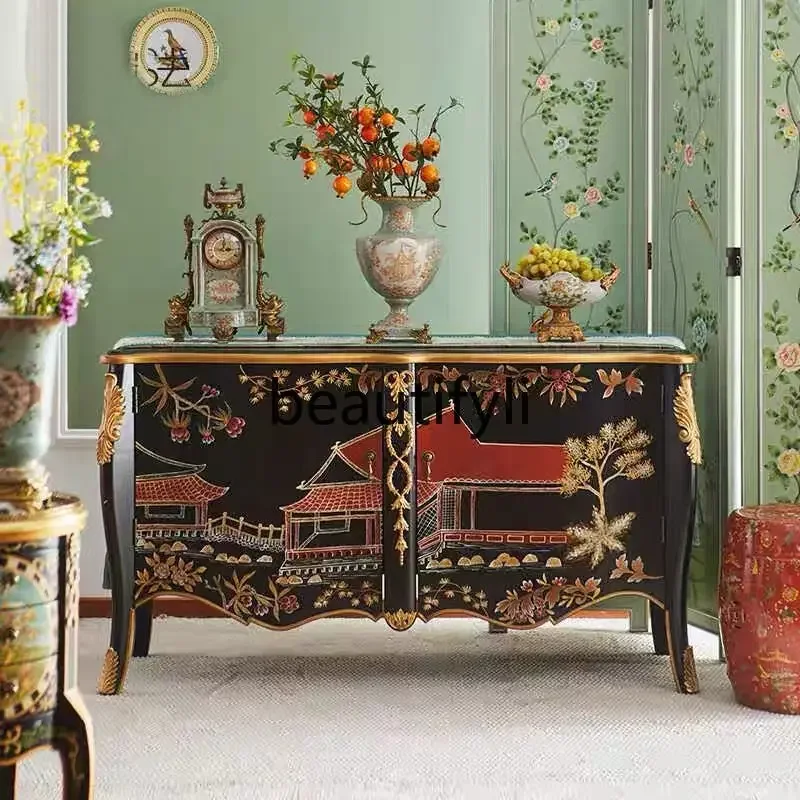 

French retro solid wood porch cabinet, living room decoration cabinet, American rural home storage, storage cabinet07A
