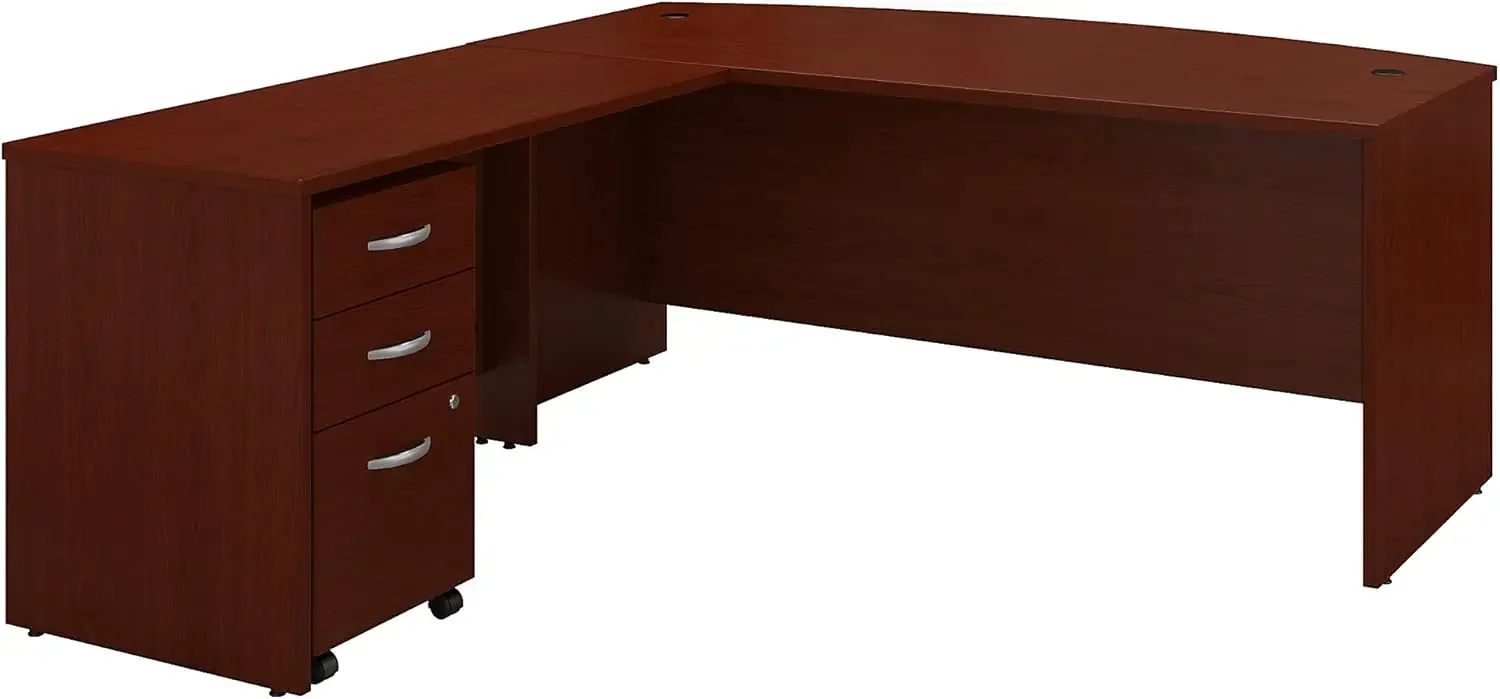 C 72W Bow Front L Shaped Desk with 48W Return and Mobile File Cabinet in Mahogany