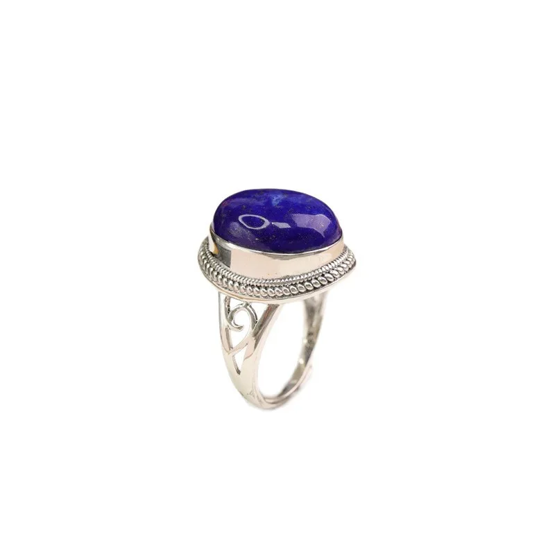 BOCAI New S925 Pure Silver Jewelry Simple And Fashionable Inlaid With Lapis Lazuli Ring Women's Selected Gift