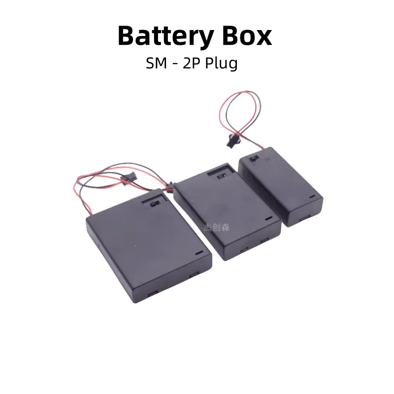 Battery Box For AA/AAA Batteries (2 - 4 Cells) With Cover, Switch And SM - 2P Aircraft Plug Wire For Toys And Door Locks