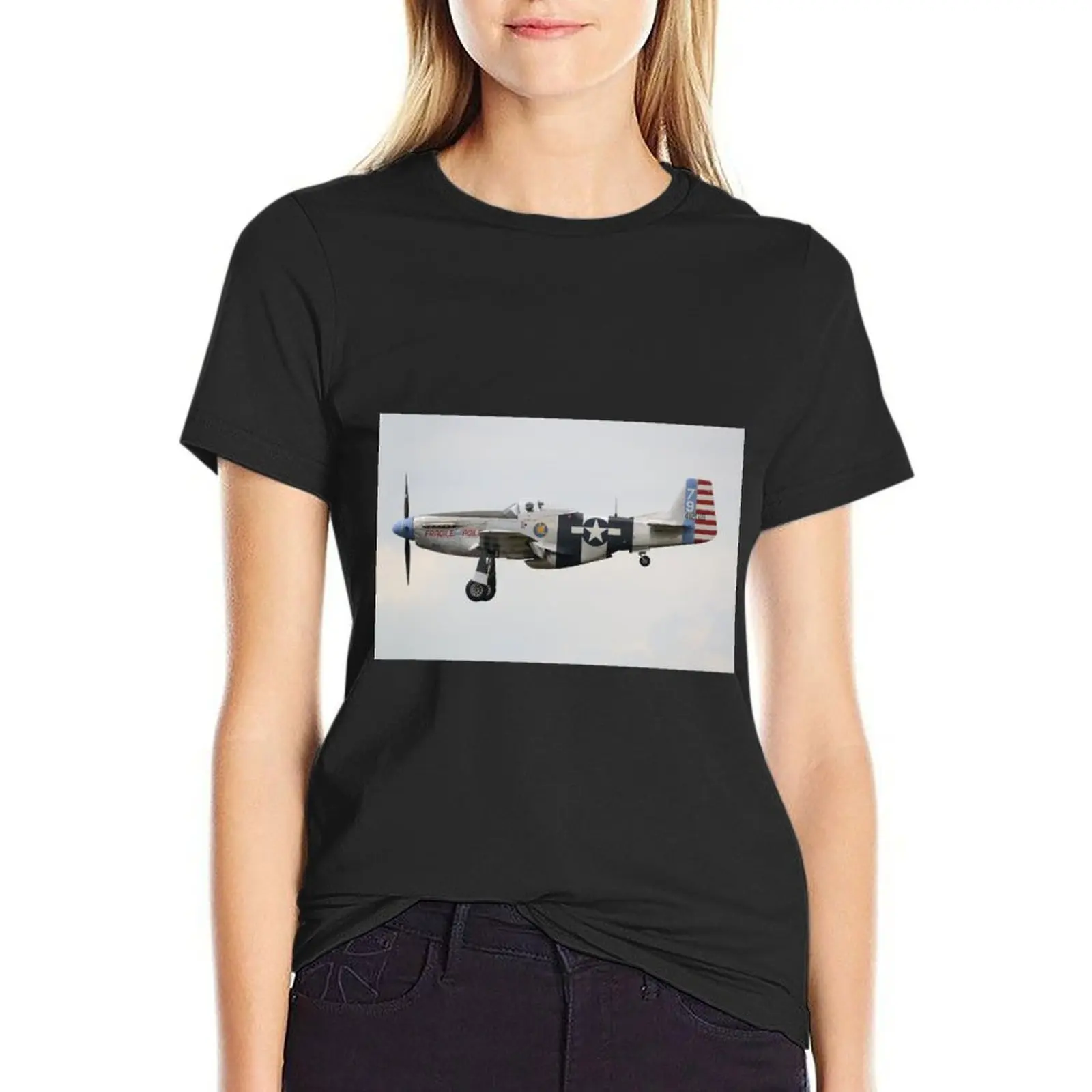 North American P-51K Mustang Fragile but Agile T-Shirt tops Aesthetic clothing graphics luxury designer clothing Women