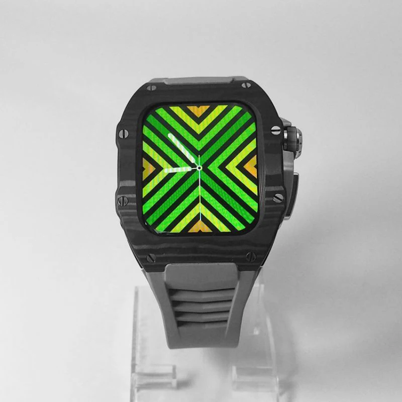 Trendy Mode Koolstofvezel Case Fluor Rubberen Band Luxe Horloge Cover Voor Cool Man Polshorloge