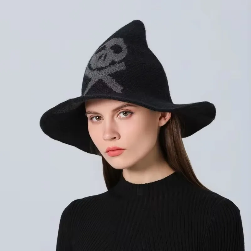 New Skull Witch Hat Vintage Women's Party Halloween Easter Wool Knit Mask Witch Hat Decoration Cosplay Performance Props view 4