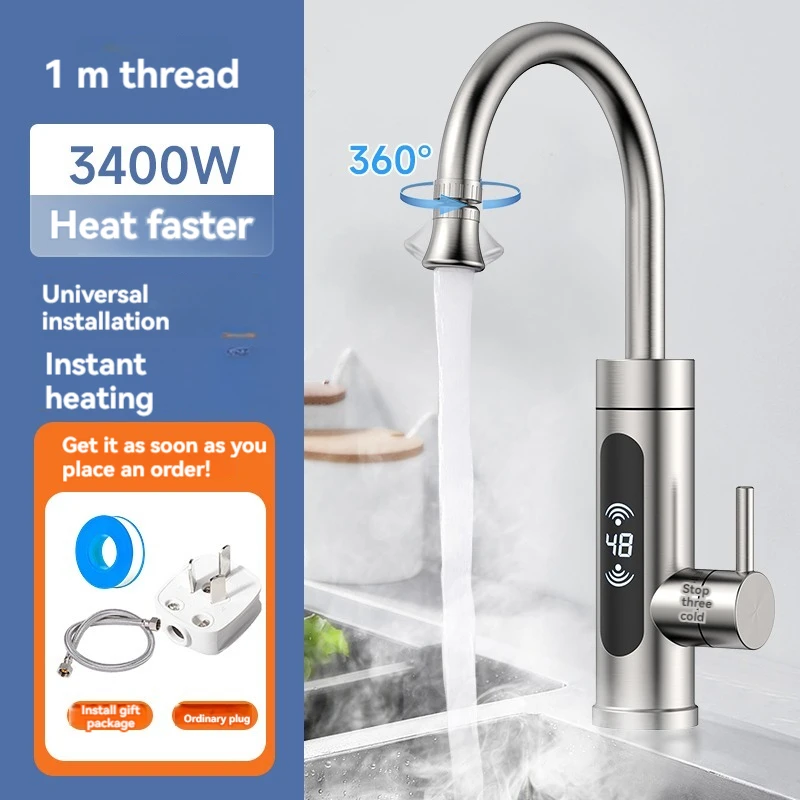 Electric water heater faucet with 360 ° digital display for rapid heating, kitchen and bathroom elbows rotating hot water faucet