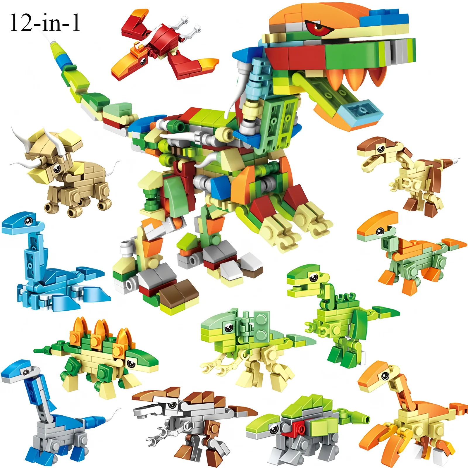 New 12 in 1 dinosaur building block model children's educational