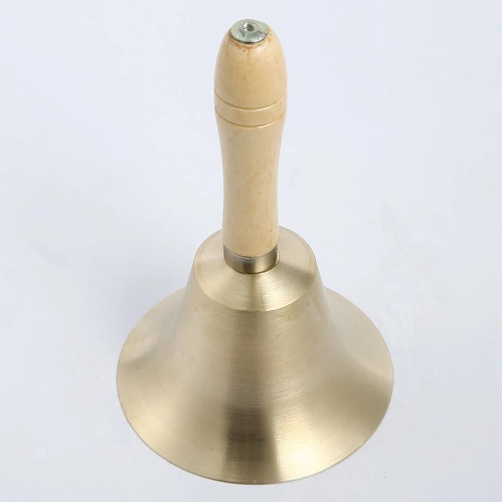 Rustic Brass Hand Bell Copper Jingle Bell Handmade Wood Handle for Collectible Collection Dinner Use
