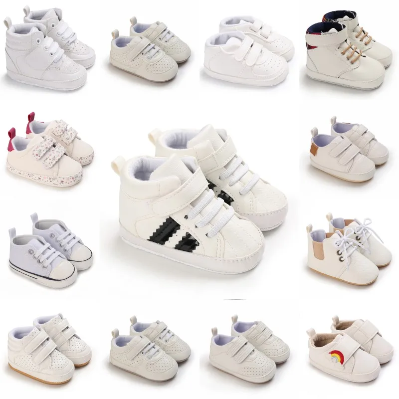 Fashionable White Casual Sports Shoes 0-18M Boys and Girls Versatile Walking Shoes Soft Sole Comfortable Baby Shoes