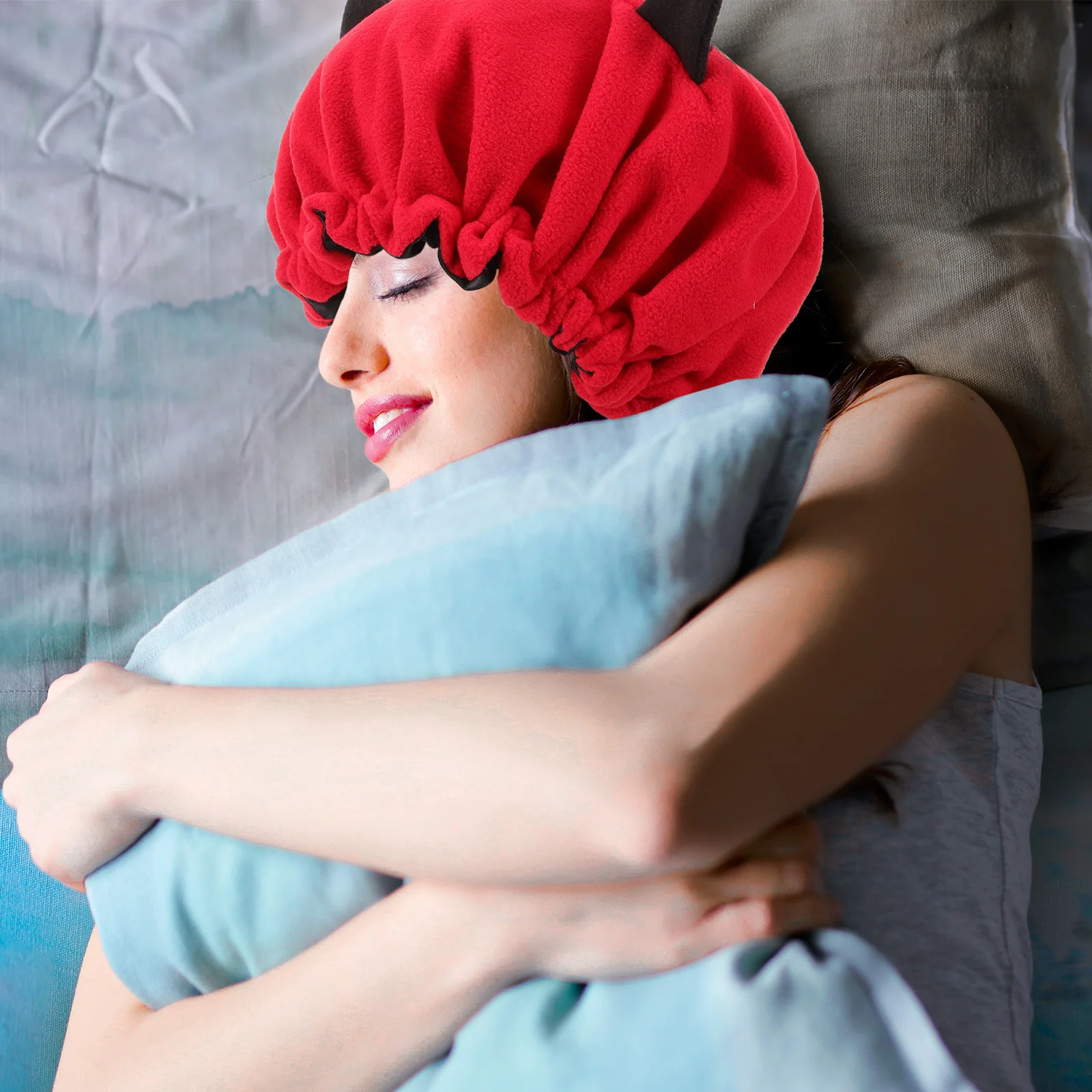 

Women Bonnet Cute Devil Horn Sleeping Hat Soft Elastic Hair Sleeping Cap Fashionable Sleep Bonnet for Curly Hair Long Braids