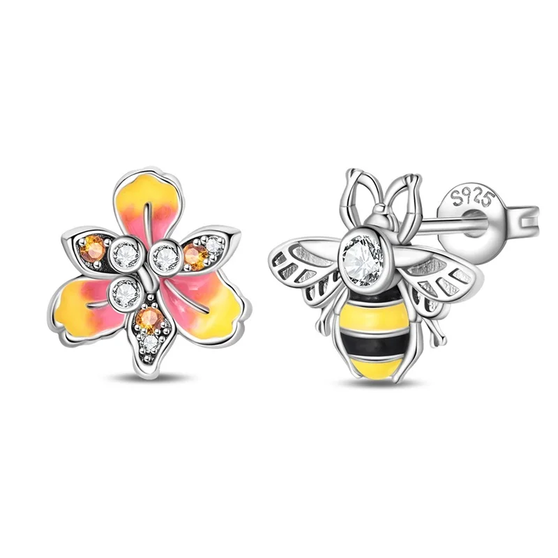 

New 925 Sterling Silver Bee Lily Women Earrings Brilliant Wedding Engagement Star Earrings Jewelry Gift