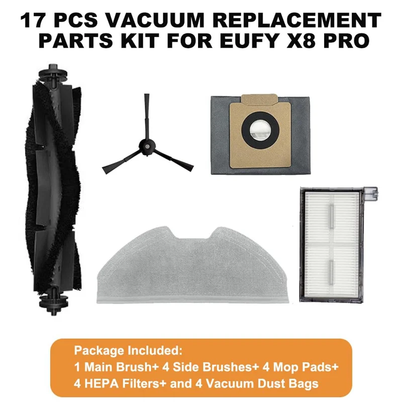 A26T-For Eufy X8 Pro Vacuum Replacement Parts Kit Replacement Parts Kit,Include Brush Roll Brush Roll,Side Brushes,Dust Bags