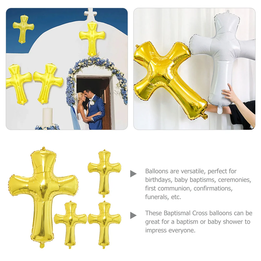 

4Pcs Baptism Cross Balloons Decorative Foil Party Balloons for Baby Shower Christening Birthday Party Cross Balloon