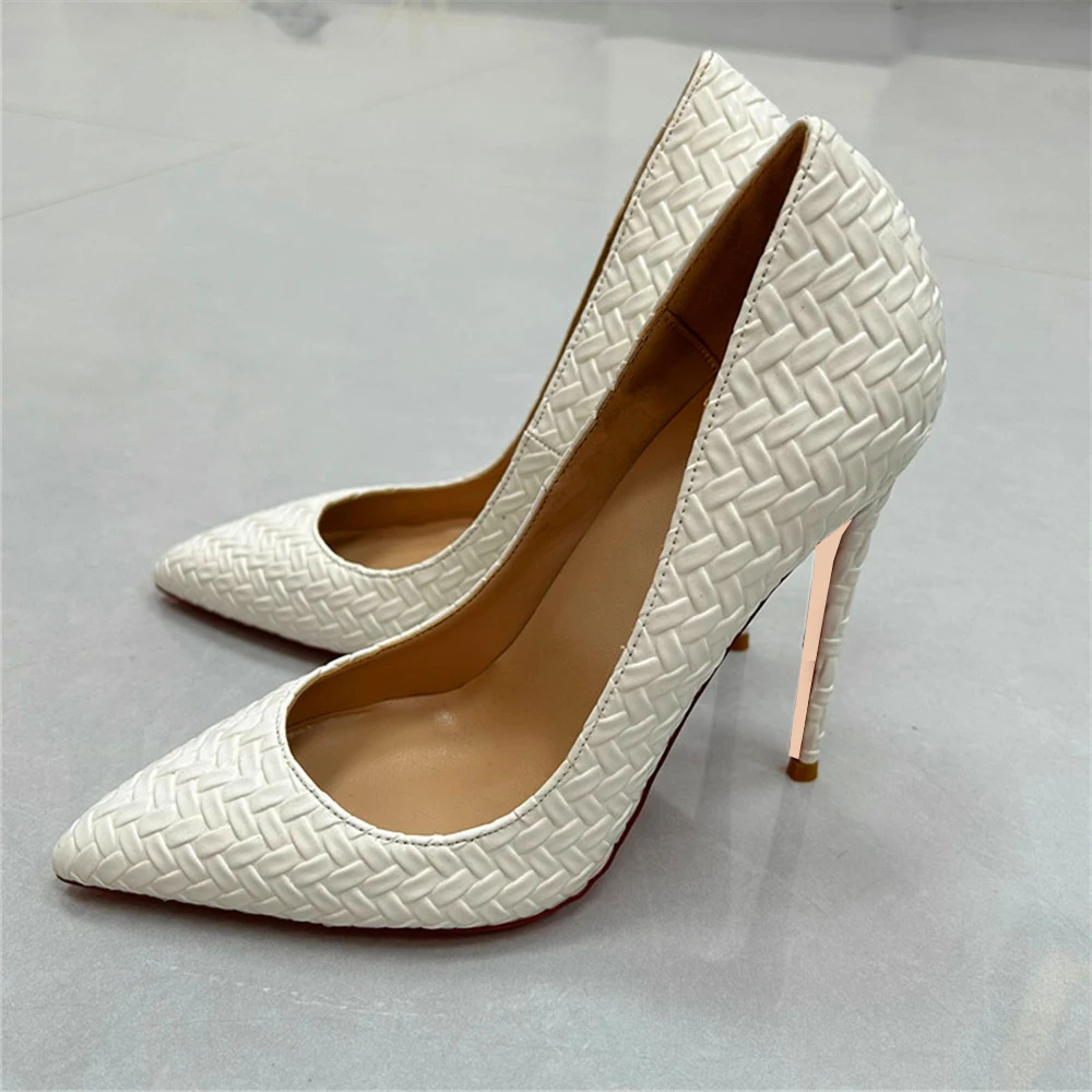 

Женские туфли с тканым узором 12 см, туфли на высоком каблуке, элегантные женские туфли на высоком каблуке с острым носком, свадебные, банкетные, вечерние, YG094