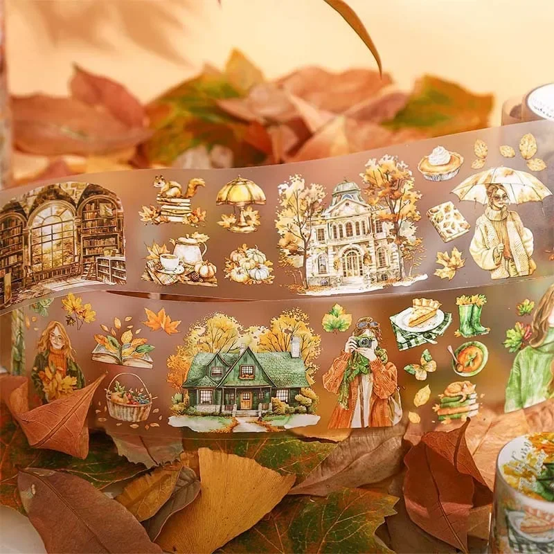 1 Rolle PET-Klebeband Blätter in Ihrem DIY Herbst matt Karamell Sonnenschein tägliches Material Klebstoffe Dekoration Scrapbook-Schnitt 60 mm * 2 m