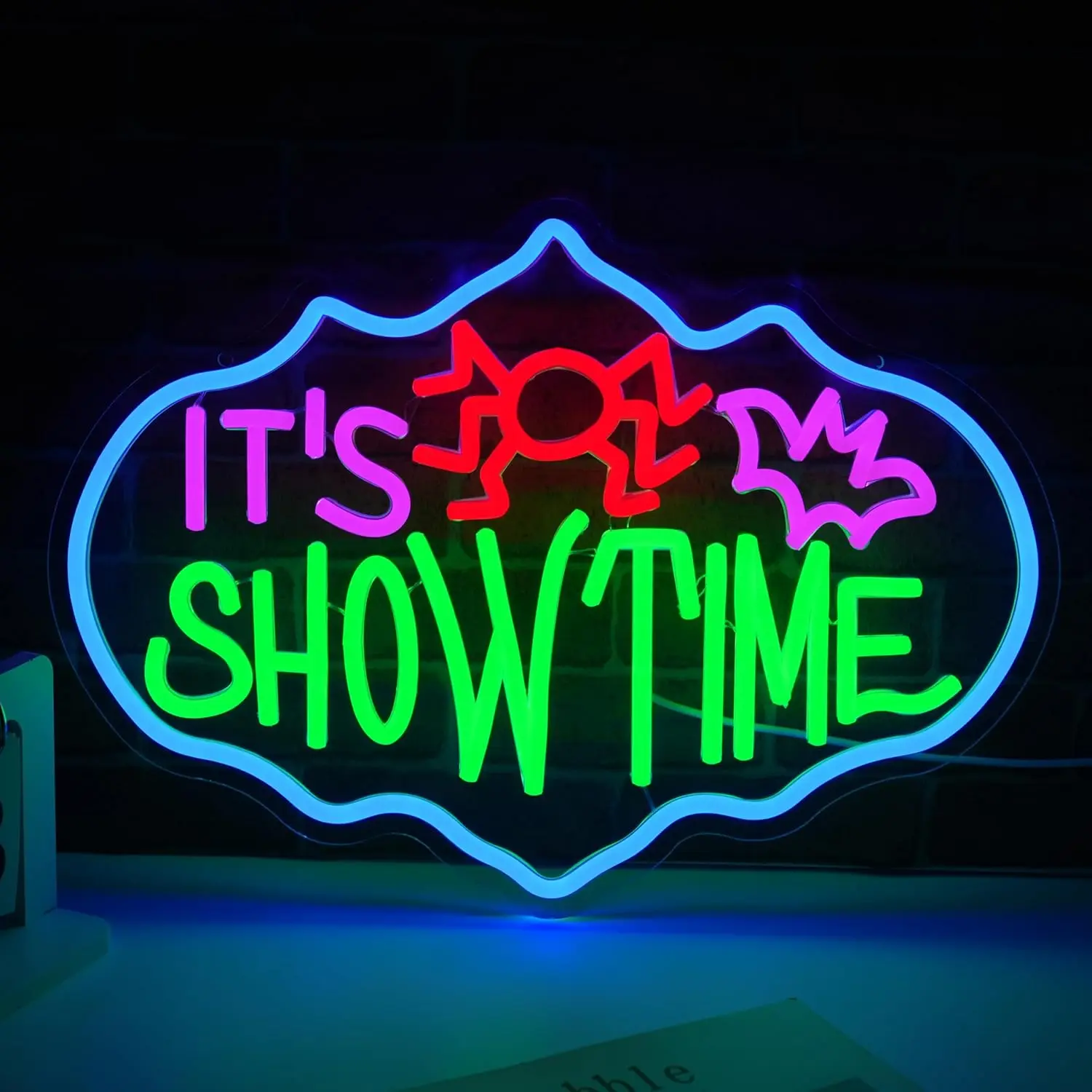 

It’s Show Time Neon Light Sign USB Dimmable LED Neon Sign for Man Cave Bedroom Club Livingroom Halloween Party Wall Decor Gifts