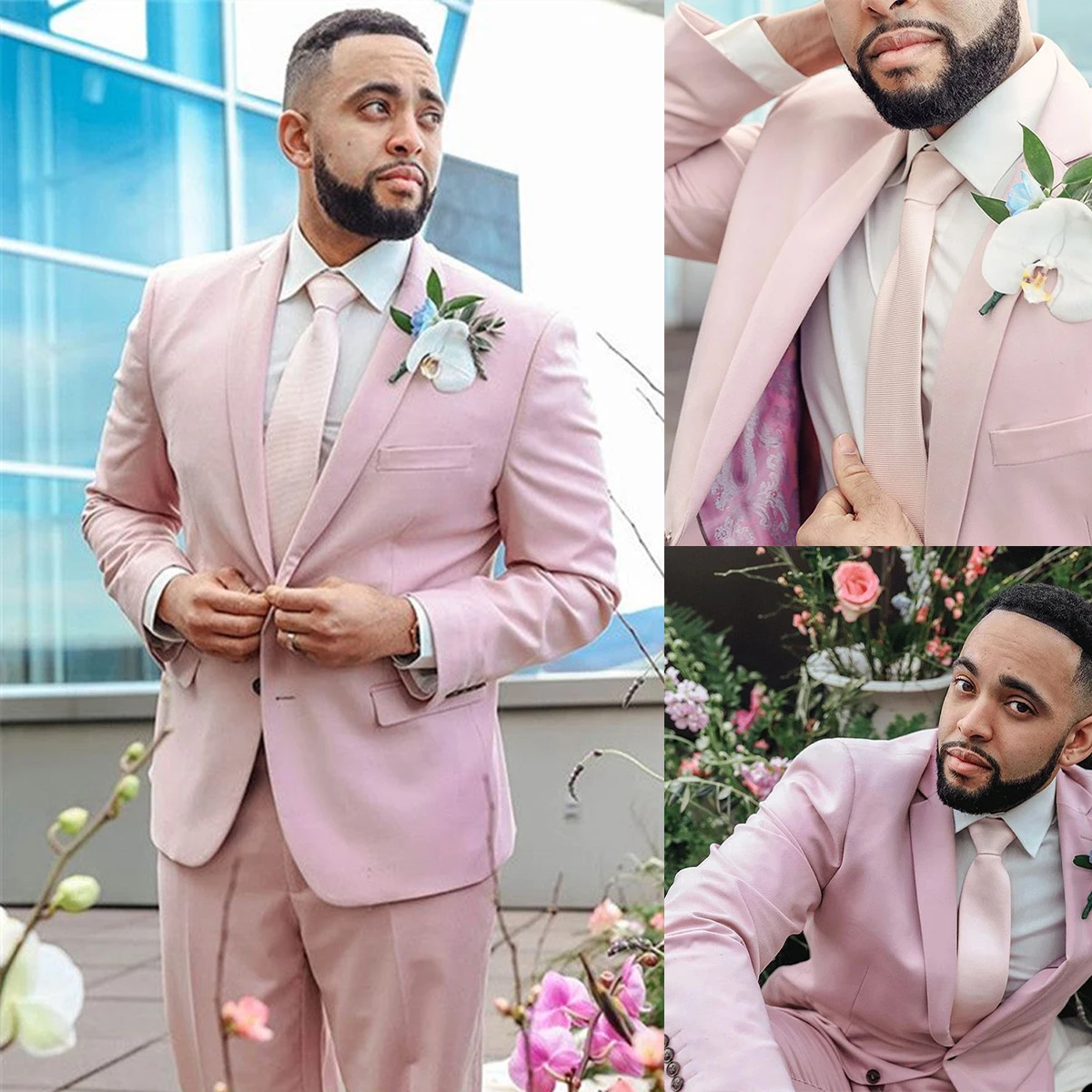 

Blush Pink Men Wedding Tuxedos 2 Pieces Notched Lapel Birthday Party Man Outfits Wedding Pants Sets (Jacket+Vest+Pants)