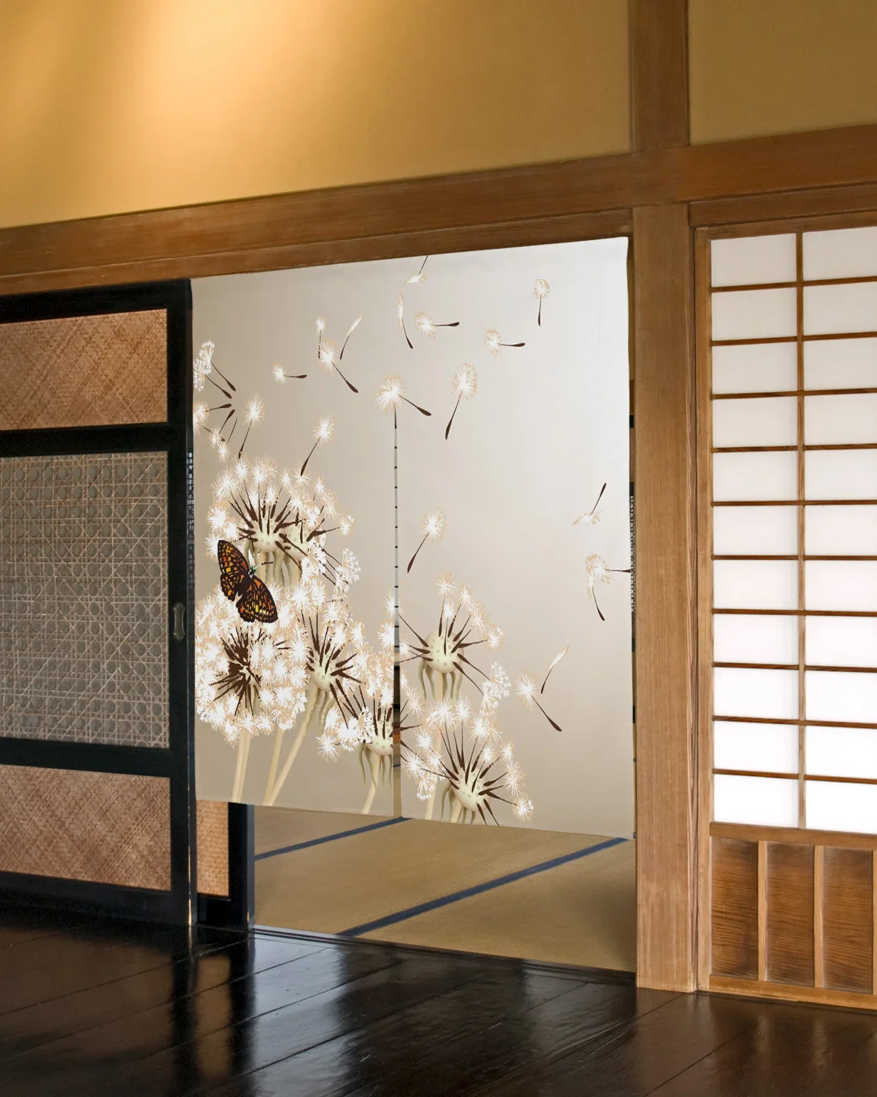 فراشة الزهور نبات الهندباء ستارة الباب النمط الياباني المطبخ التقسيم الستار الستائر مدخل معلق نصف الستائر #1