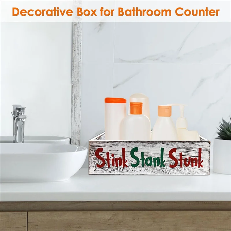 2 piezas de madera Stink Stank Stunk decoración del baño, Stink Stank Stunk Decor, Stink Stank Stunk decoración del baño caja de papel higiénico