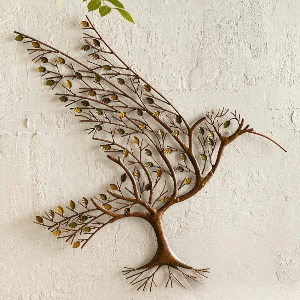 ديكور جدار معدني الطائر الطنان الحديد الاكريليك فرع شنقا زخرفة اليدوية الطبيعة مستوحاة ديكور حديقة المنزل الحرفية الفن
