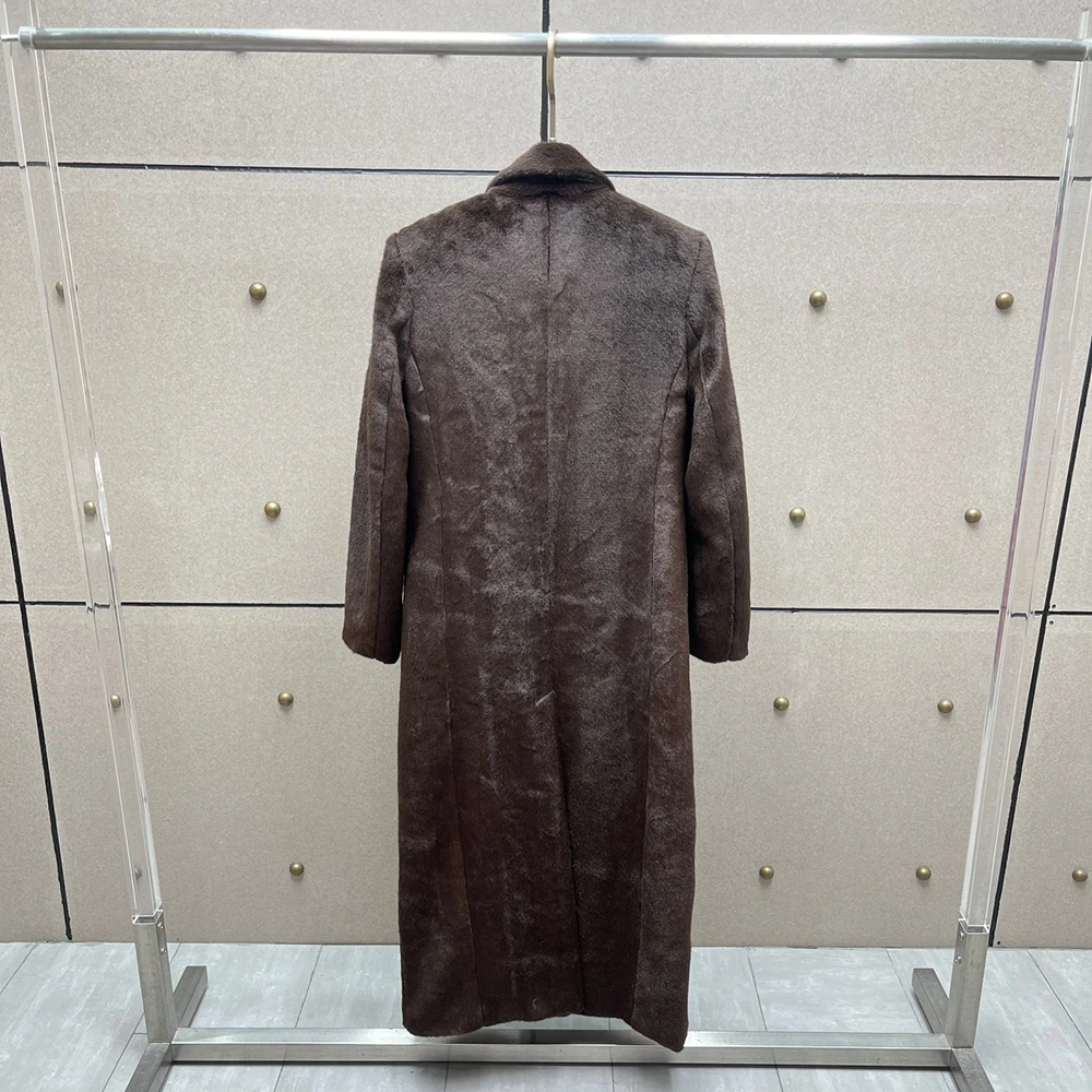 

Высококачественная плюшевая женская куртка в стиле Y2K, 3D брошь, украшение, элегантное длинное пальто для пригородных поездок, осень/зима 2021, новое поступление