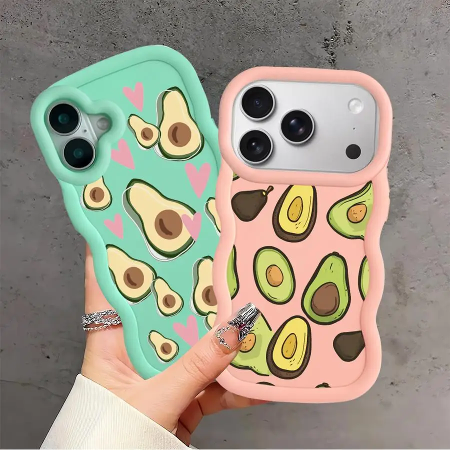 حافظة فواكه الأفوكادو لهاتف آيفون 8 14 11 XR 16 Pro Max 12 17 Air 15 Plus 13 غطاء هاتف ناعم