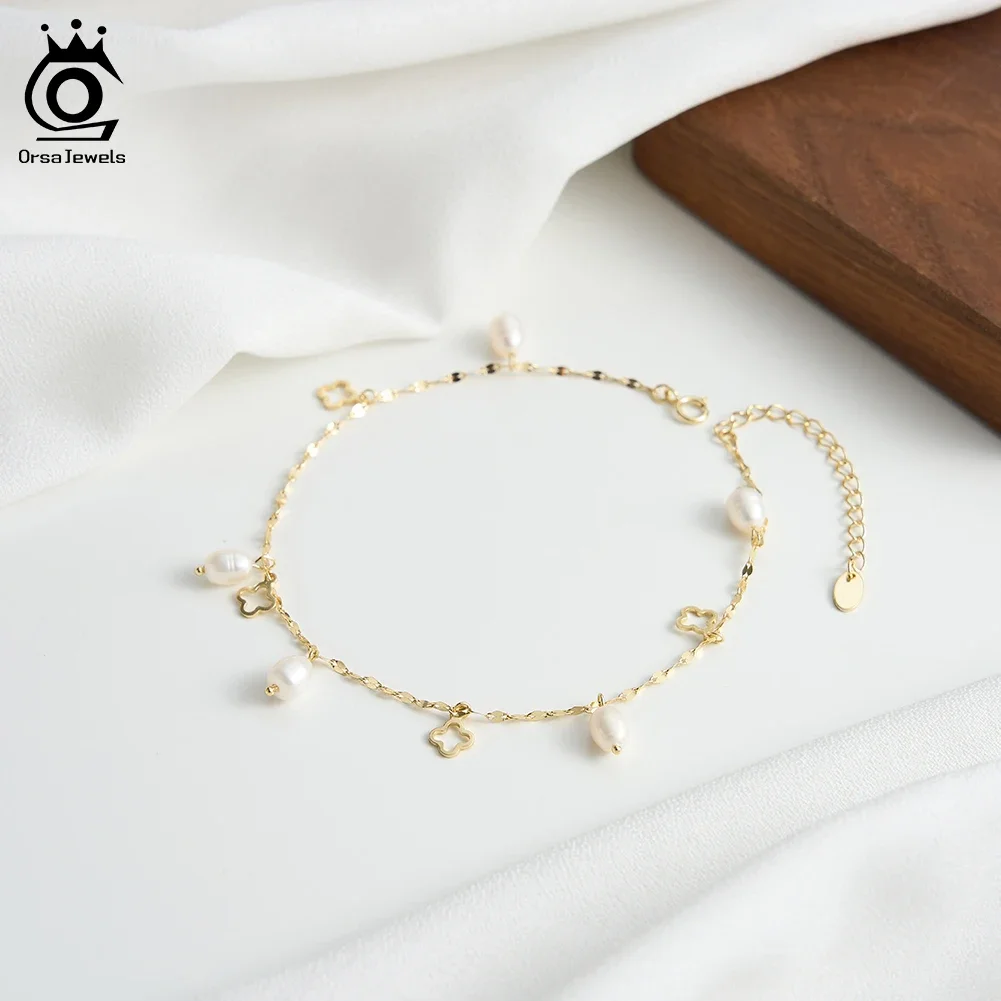 

ORSA JEWELS Летний браслет на ногу из стерлингового серебра 925 пробы с пресноводным жемчугом для женщин, модные подвески в виде цветов, украшение для ног, подарок SA105