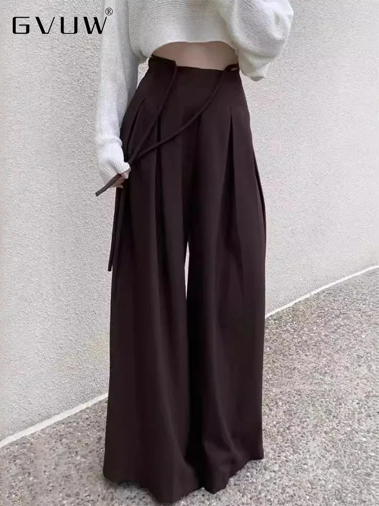 

GVUW Vintage Women Wide Leg Pants Shirring Lace-up Loose Versatile 2024 New Autumn Female High Waist Fashion Trousers 17G7456