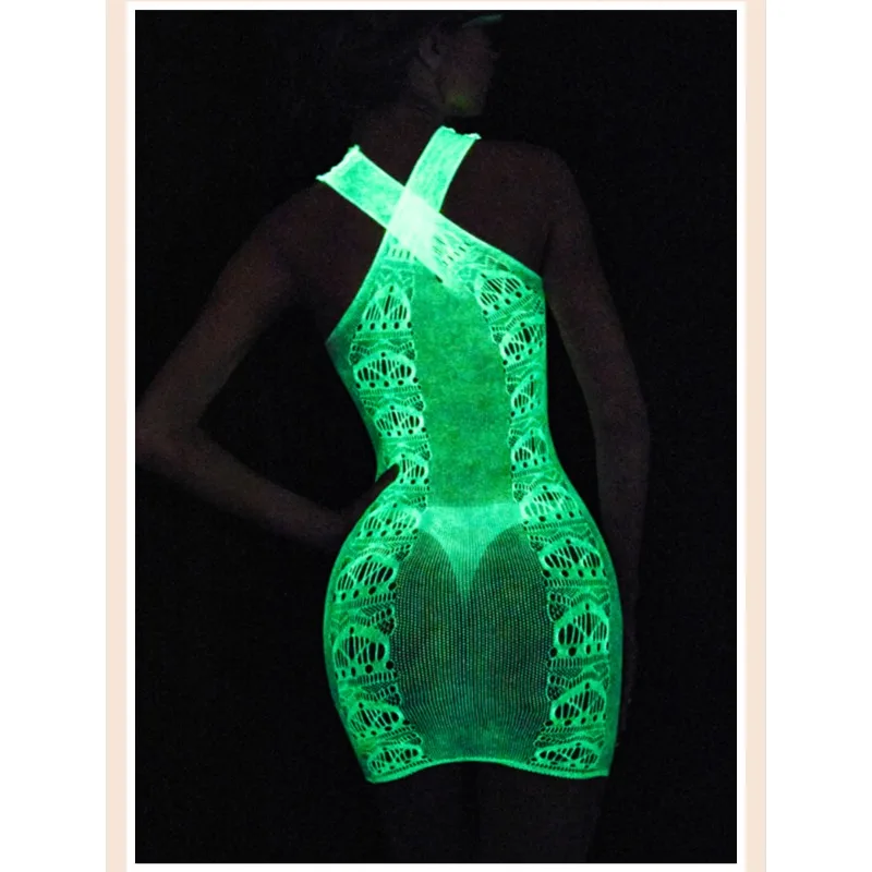 توهج الظلام مجموعة الملابس الداخلية النسائية شبكة صيد السمك انظر من خلال بيبي دول ملابس نوم مفتوحة المنشعب Bodystockings الحمالة المثيرة زي #6