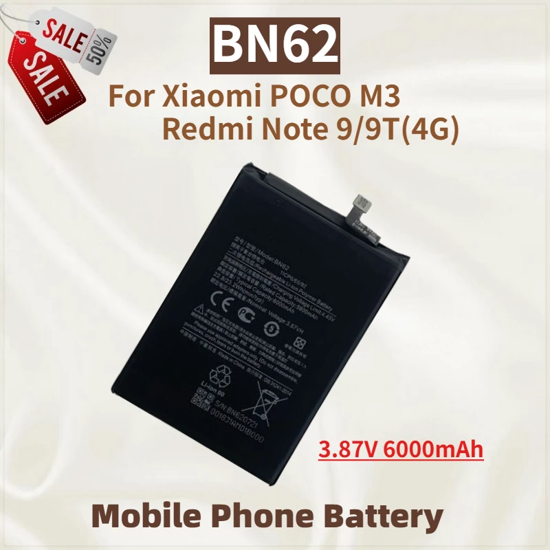 

High Quality BN62 Phone Battery 3.87V 6000mAh For Xiaomi POCO M3 Redmi Note 9 4G Redmi 9T 4G Brand New Replacement Battery