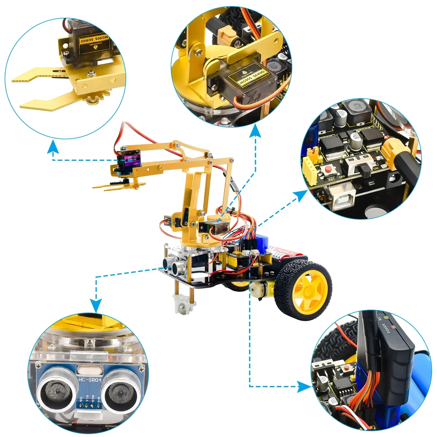 مجموعة سيارة روبوت ذراع معدنية ، وحدة تحكم PS2 ، متوافقة مع البلوتوث ، مجموعة ذراع Arduino ، دعم Android و IOS