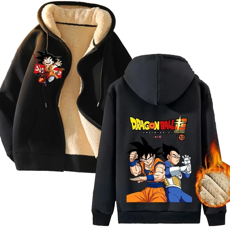 Dragon Ball Z Trendy Cashmere Coat Thickened Cardigan Male Sweatshirt Zipper Hoodies Y2k Anime Clothes Winter Clothing Coats