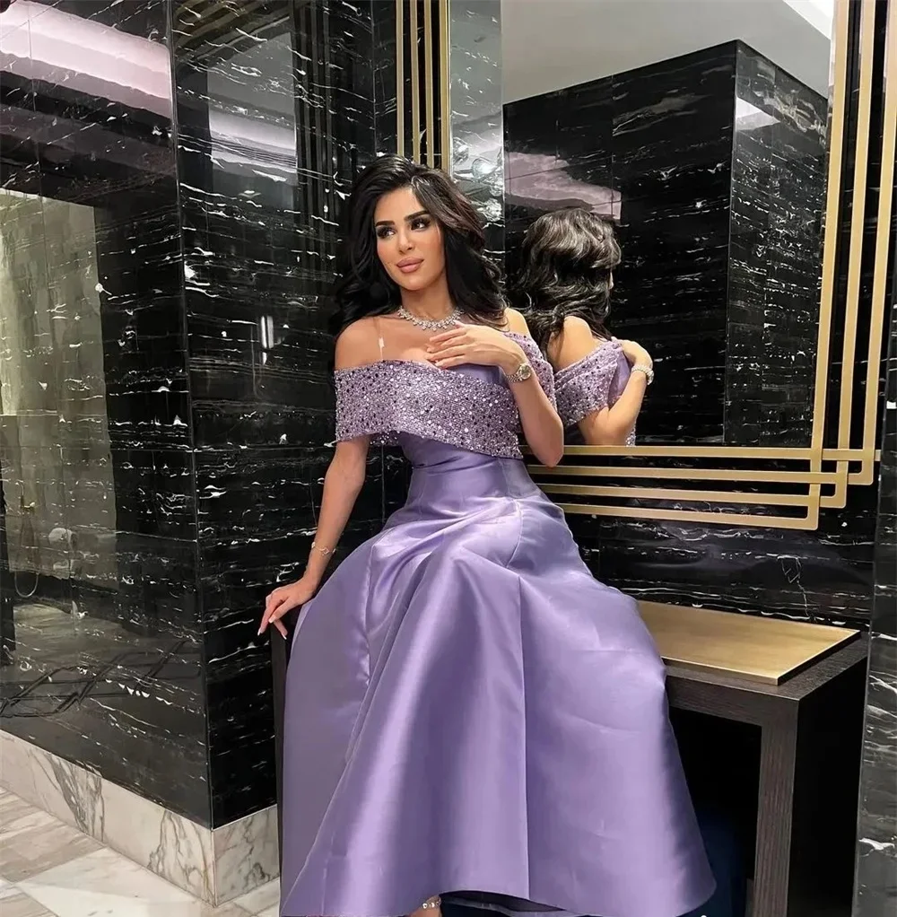 

Lilac Sequins Party Long Bespoke Occasion Gown Evening Dresses Pastrol Unisex Jersey Retro Dubai Saudi Arabic Prom Customized