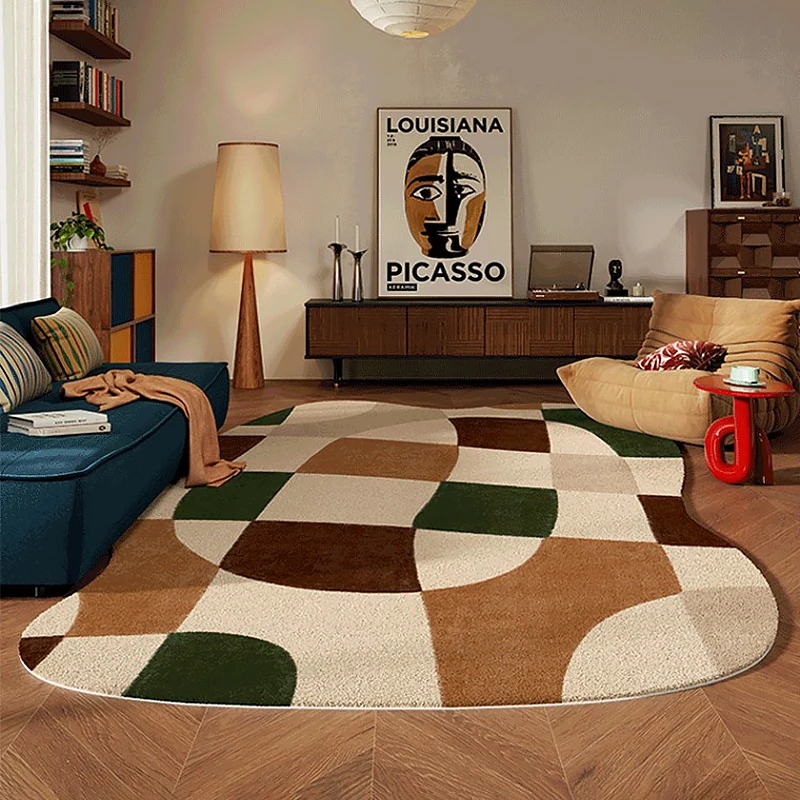 

Living Room Carpet Sofa Coffee Table Rug Irregular Non-slip Floor Mat Machine Washable Soft Bedroom Rugs Retro Home Decoration
