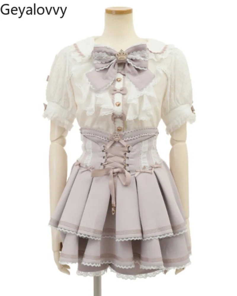 

Bow Single-breasted Top Mine Series Mass-production Lace Sweet Cute Lolita Shirt Summer New Versatile Short-sleeved Blouse