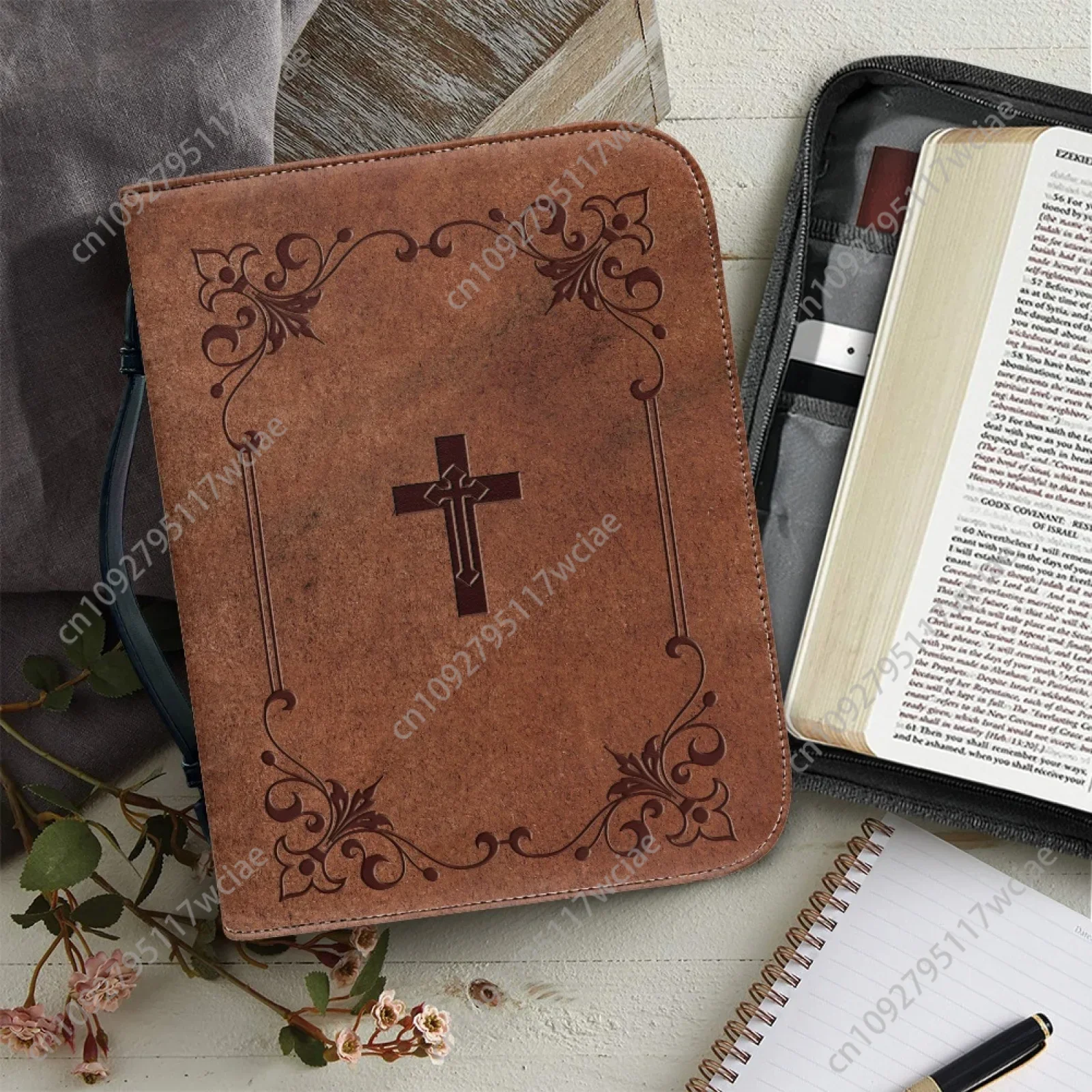 

Classic Leather Bible Bag for Women Men Zipper Handle Handbags Bible Hymns Custom Bible Cover Case Carrying Storage Bags