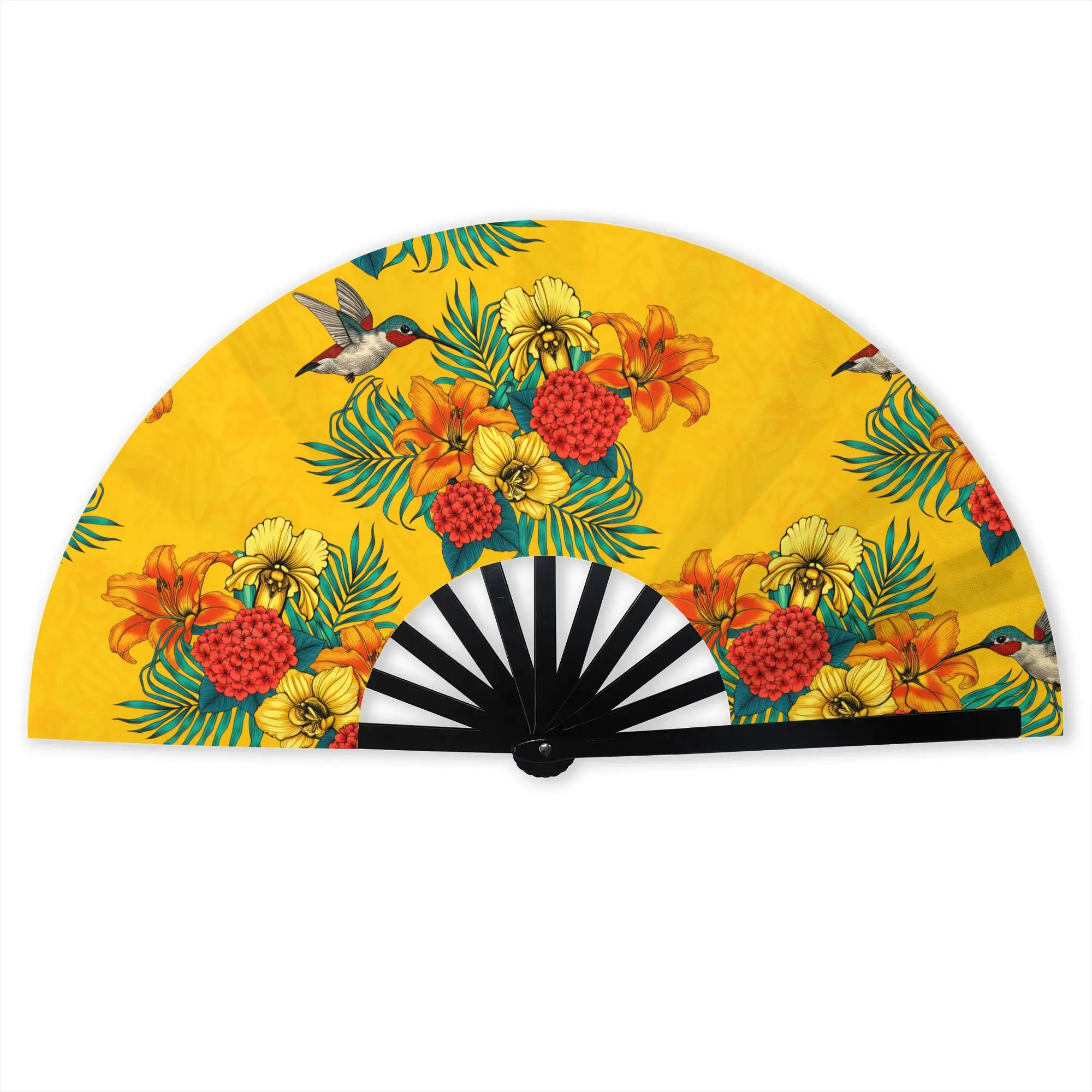 Tropical Flower Orchid Hummingbird Hand Fan Promotional Gift Event Souvenir  Palm fronds Folding Fans Creative Bulk Pack Fan