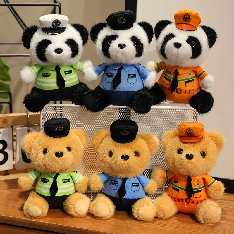 Polizei Panda Plüschtier Rucksack Anhänger Schlüsselanhänger Jungen Mädchen Spielzeug Schultasche Dekoration Geburtstagsgeschenk Niedlicher gefüllter Schlüsselanhänger